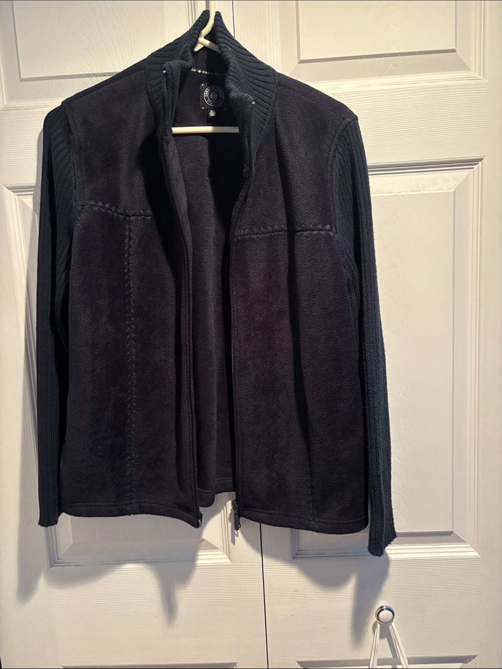 Black Fleece Jacket with Knit Sleeves